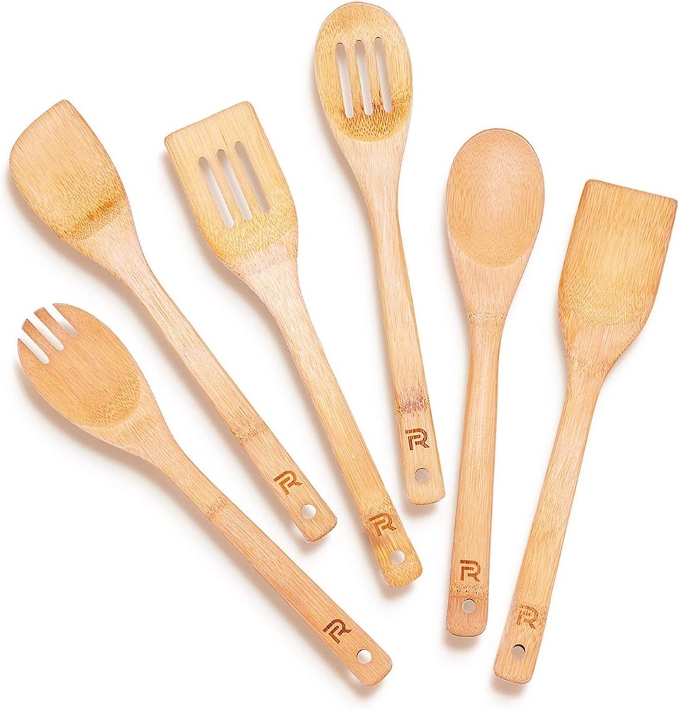 Riveira Bamboo Wooden Spoons for Cooking 6-Piece, Set of 6, Natural