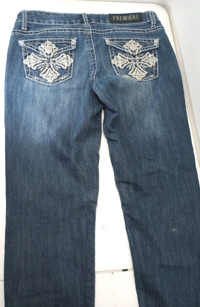 Premiere Rue 21 Womens Embellished Rhinestone Embroidered Jeans Size 9/10S 28 Inseam