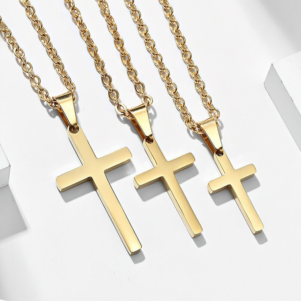 Men Women Small Cross Necklace for Boy Girl Stainless Steel Simple Pendant Chain