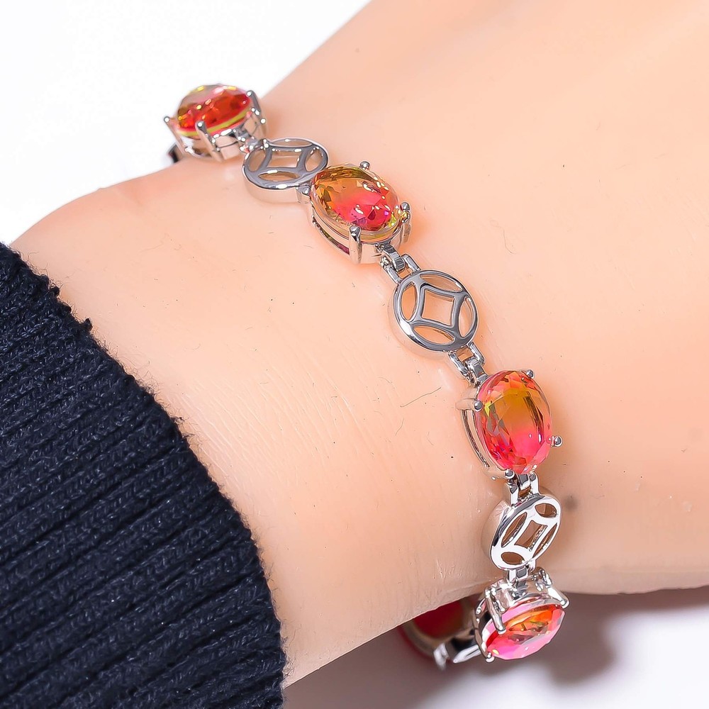 Bi-Colour Tourmaline 925 Sterling Silver Tennis Bracelet 7.99