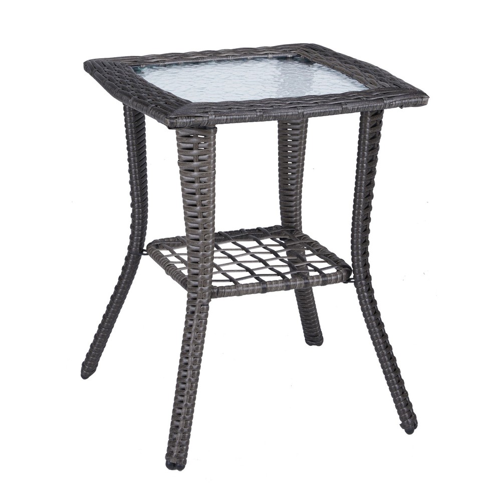 Outdoor Wicker Rattan Side Table for Patio Porch or Balcony