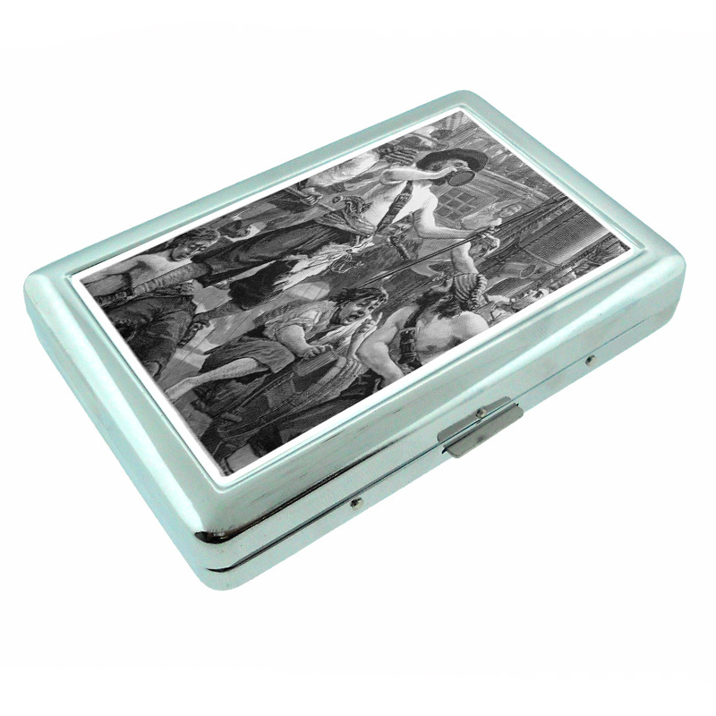 Vintage Pirate Ship D8 Silver Metal Cigarette Case RFID Protection Wallet