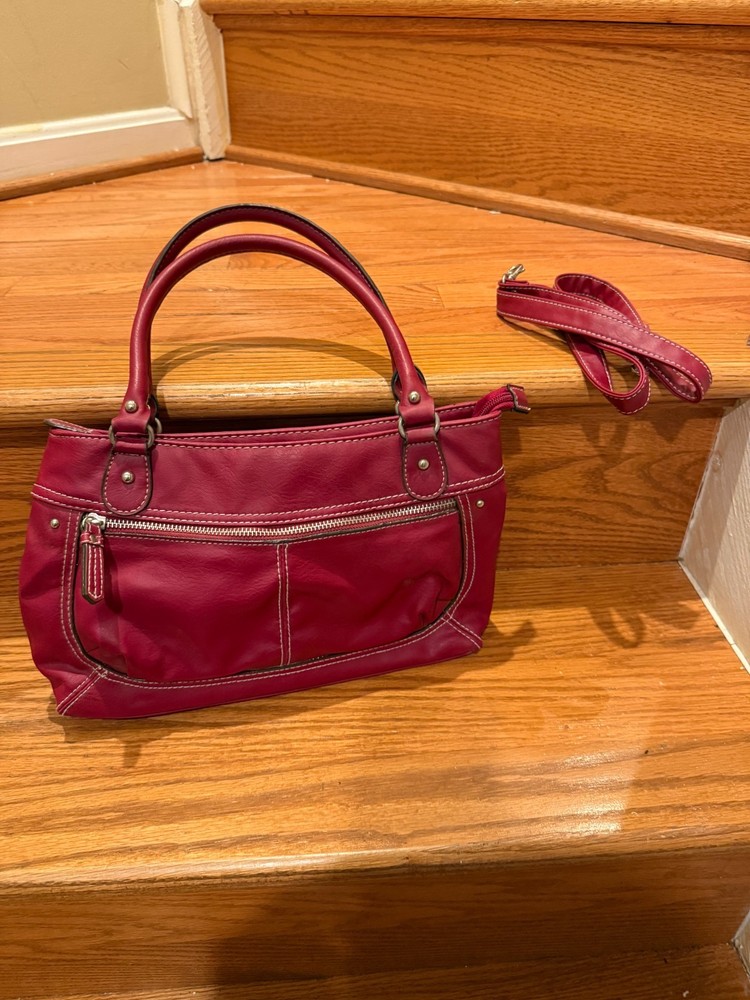 Vintage Red Pebbled Faux Leather Satchel Handbag Women’s Medium Top Handle Struc