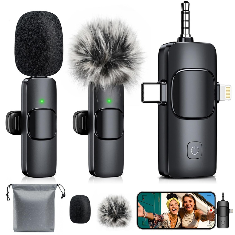 3-in-1 Wireless Lavalier Microphone for iPhone and Android Devices