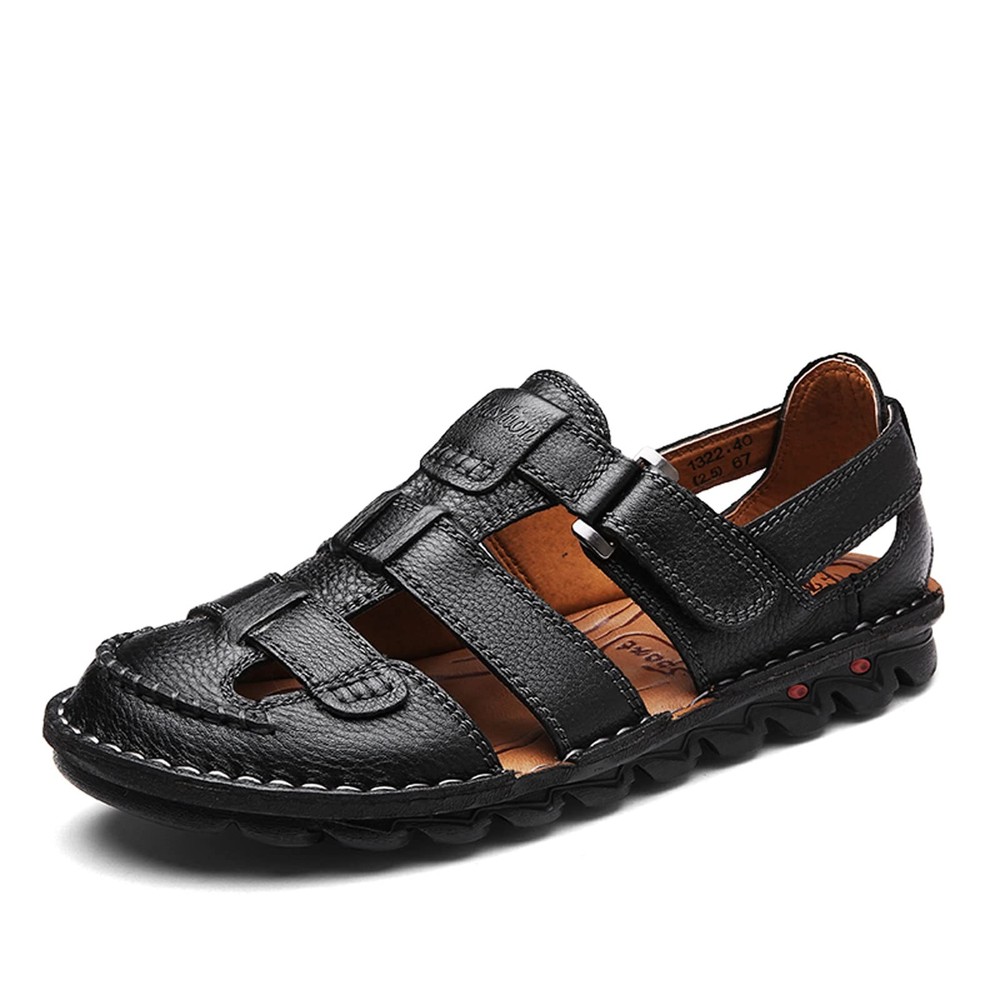 Men's Leather Fisherman Sandals, Adjustable Summer Outdoor Beach Shoes