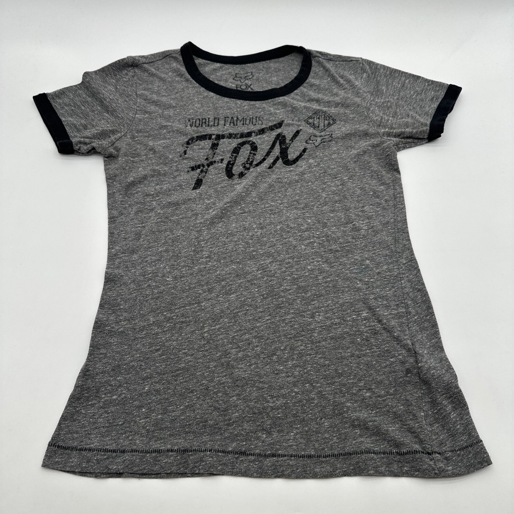 Fox Logo Graphic Print Women's Small Gray T-Shirt #19304