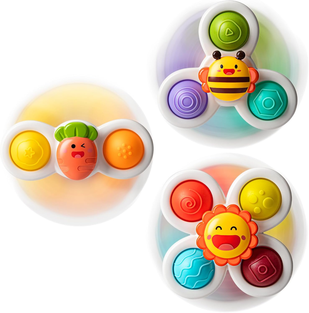 3PCS Suction Cup Spinner Toys for 1-2 Year Old Boys Spinning Toys Sensory Toys f
