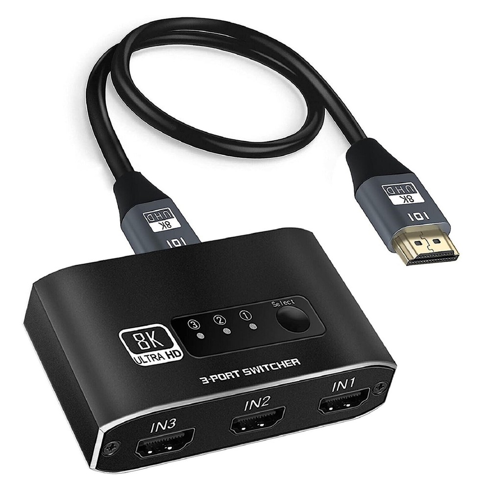 3-Port 8K HDMI Switcher with HDCP 2.3 & HDR10 Support Includes Cable