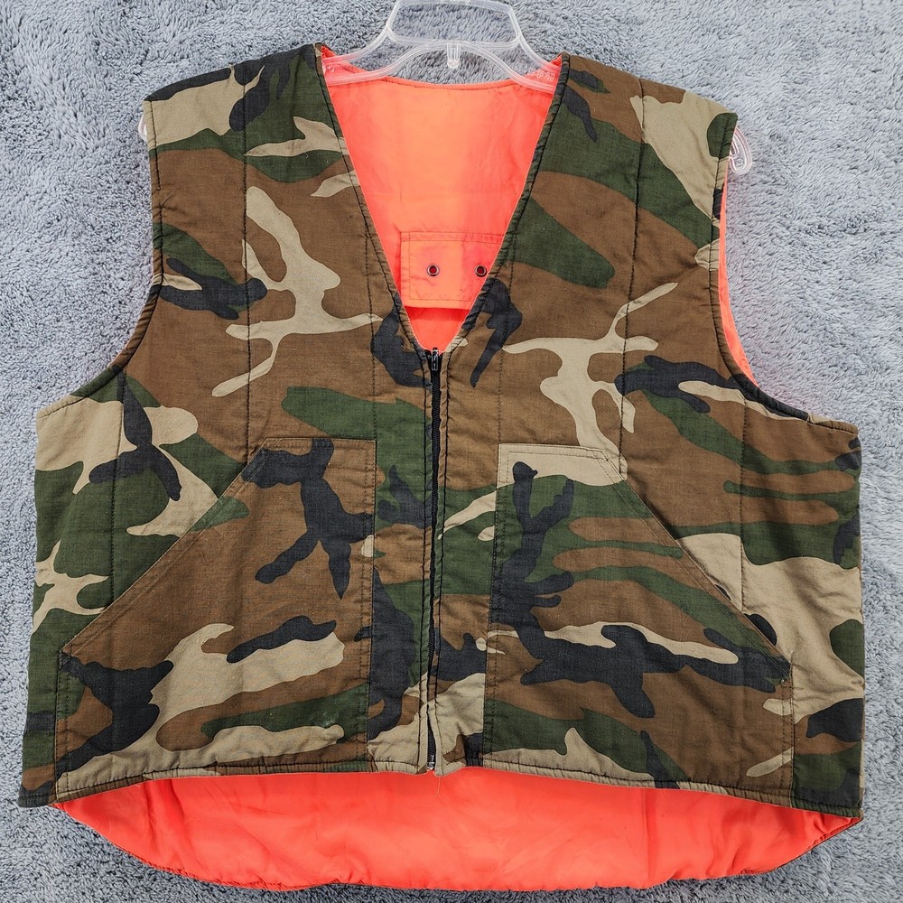 Reversible Hunting Vest Mens XL Camo Quilted Puffer Full Zip Outdoor Vintage
