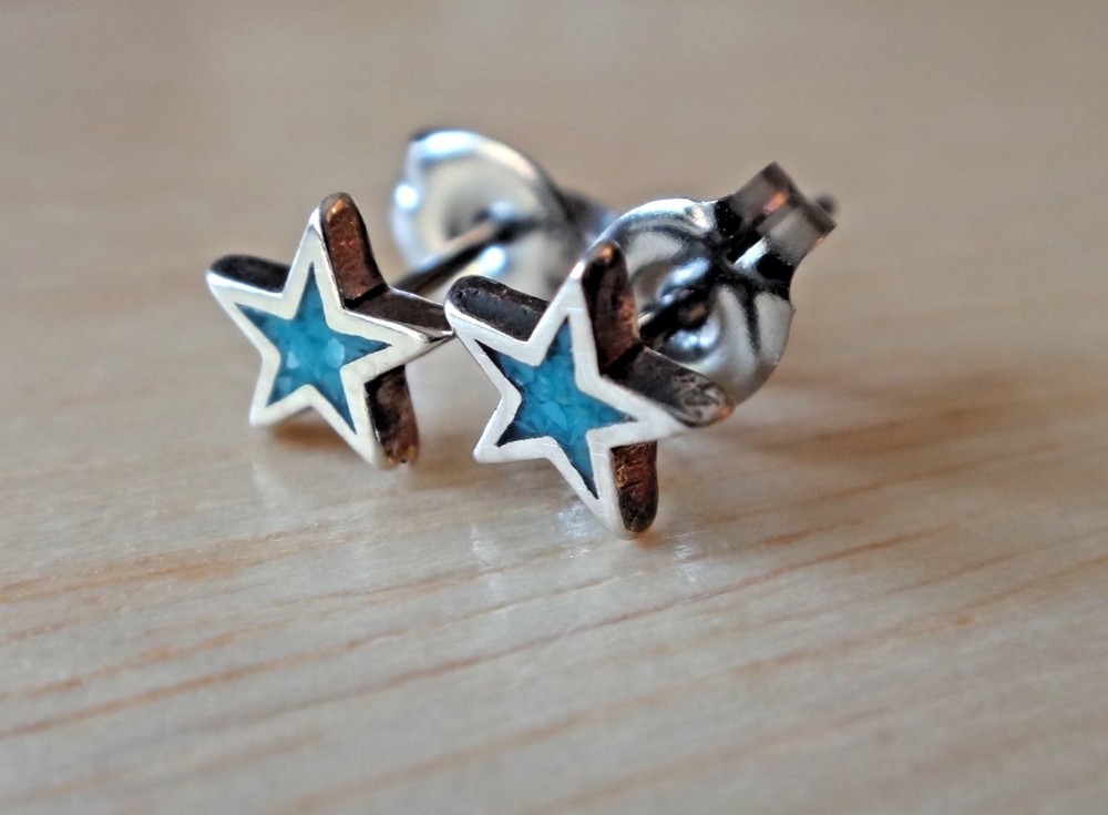 Sterling silver 6mm blue turquoise star stud earrings  