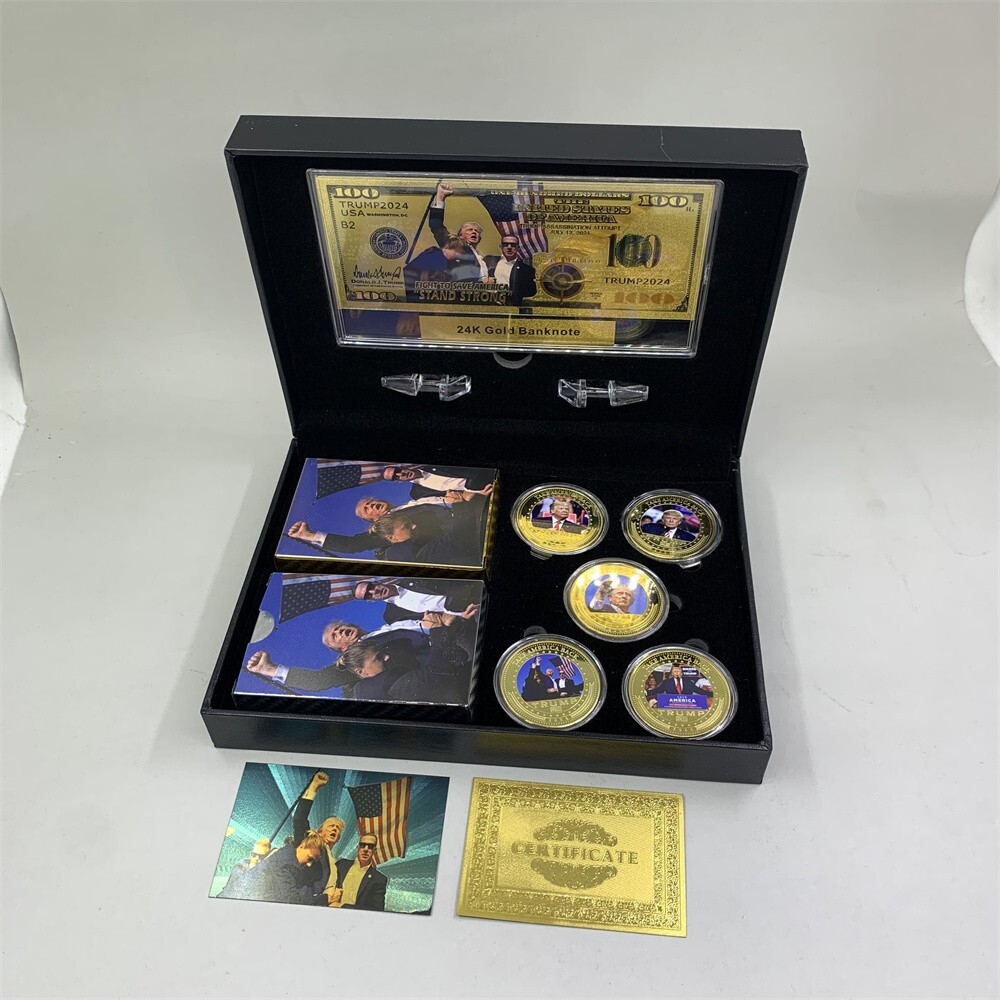 2024 Trump Gold Coin Banknote Shooting Assassination silver Playing Cards Set