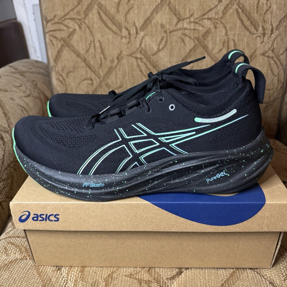 ASICS Men's Gel Nimbus 26 Running Shoes Black/Soothing Sea Size 12 Lightly Worn!