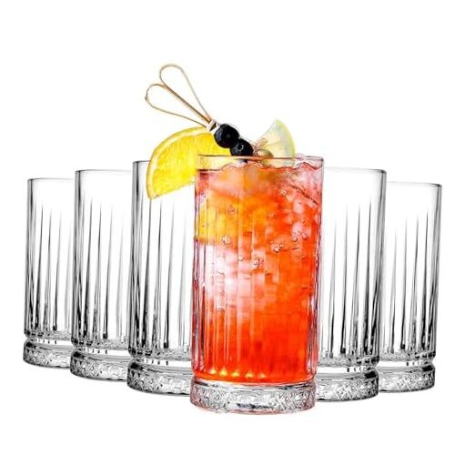 6-Piece 15 oz Highball Glass Set - Elegant Tall Drinking Glasses