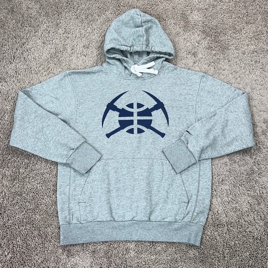 Denver Nuggets Hoodie Mens Small Grey NBA Basketball Nike Pullover Sweater Logo