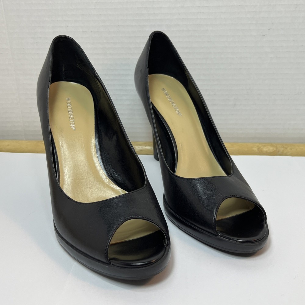 Worthington Womens Shoes Black Open Peep Toe Dress Pumps Heels US 8.5 M, Vintage