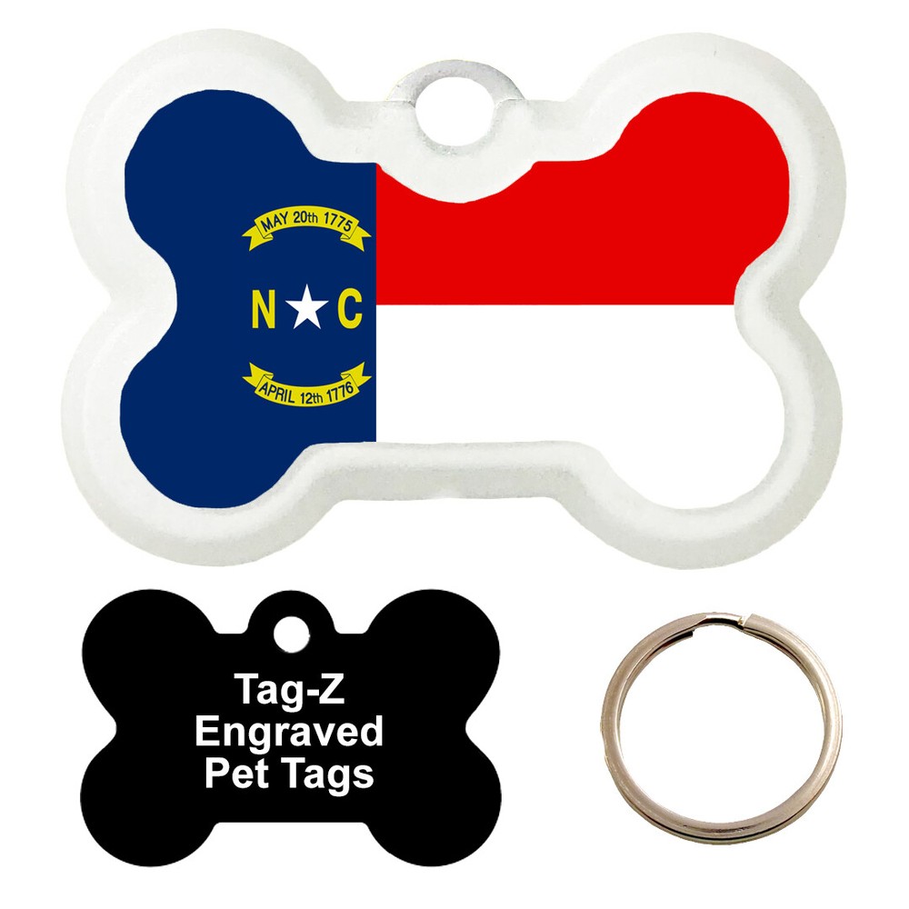 NORTH CAROLINA FLAG - CUSTOMIZED - PET TAG - BONE Shape - Tag-Z Dog Tags