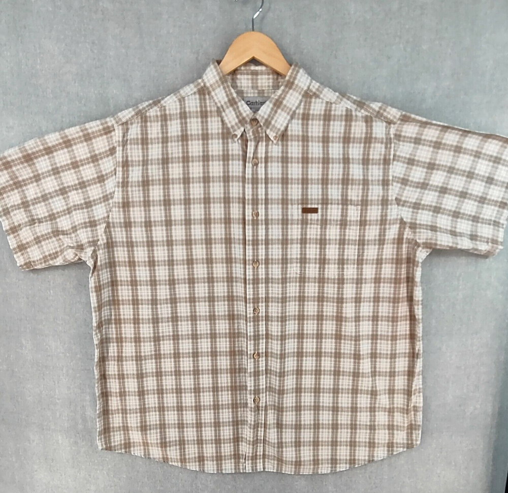 Carhartt Men's 2XL Beige Twill Tartan Camp Short Sleeve Button Up Shirt