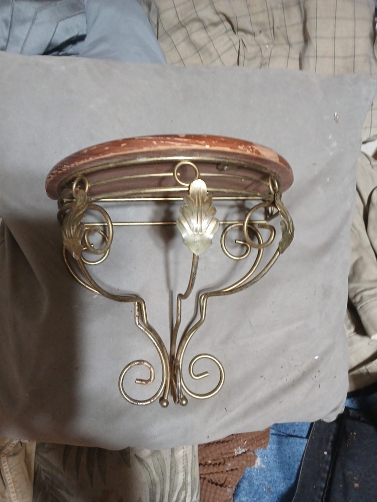 Vintage Home Interiors Wood & Metal Half Moon Wall Accent Shelf A-4