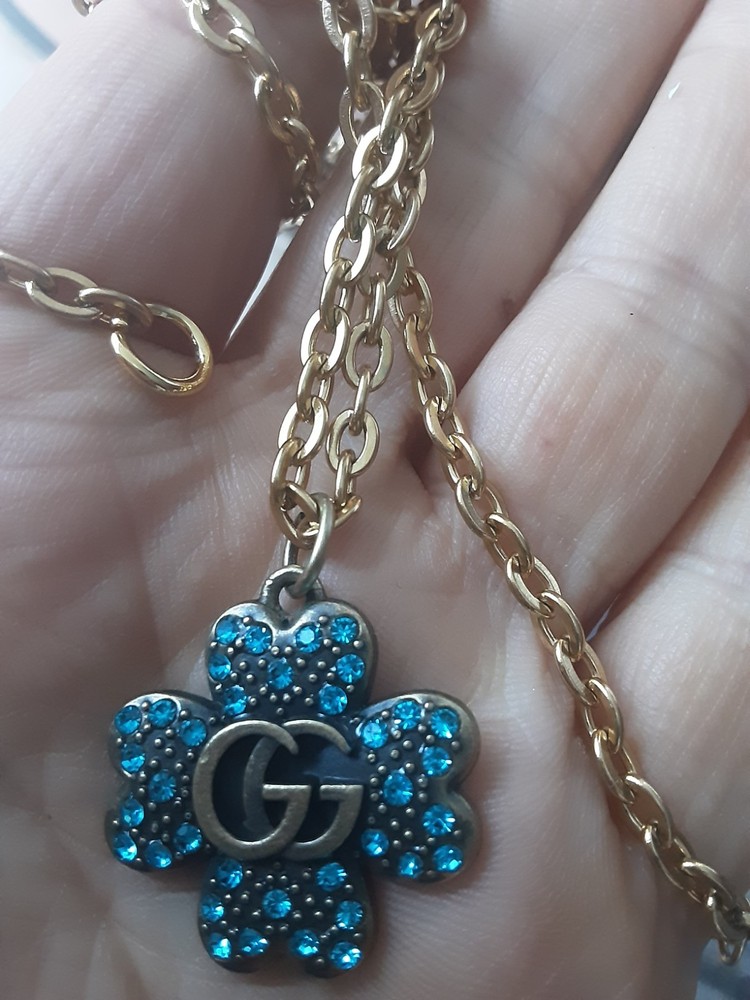 Authentic necklace charm logo gg  blue Crystal's