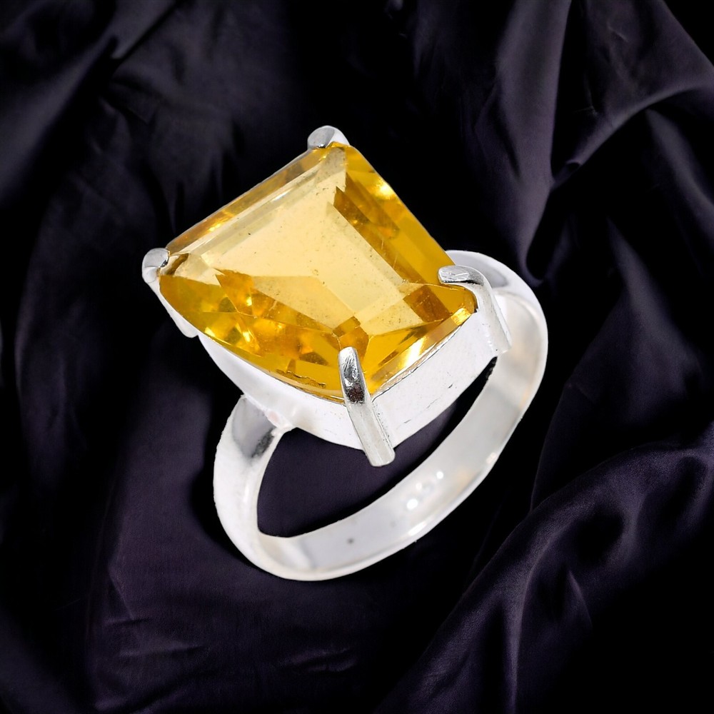 Gift For Women Cocktail Ring Size 8 925 Sterling Silver Natural Citrine Gemstone