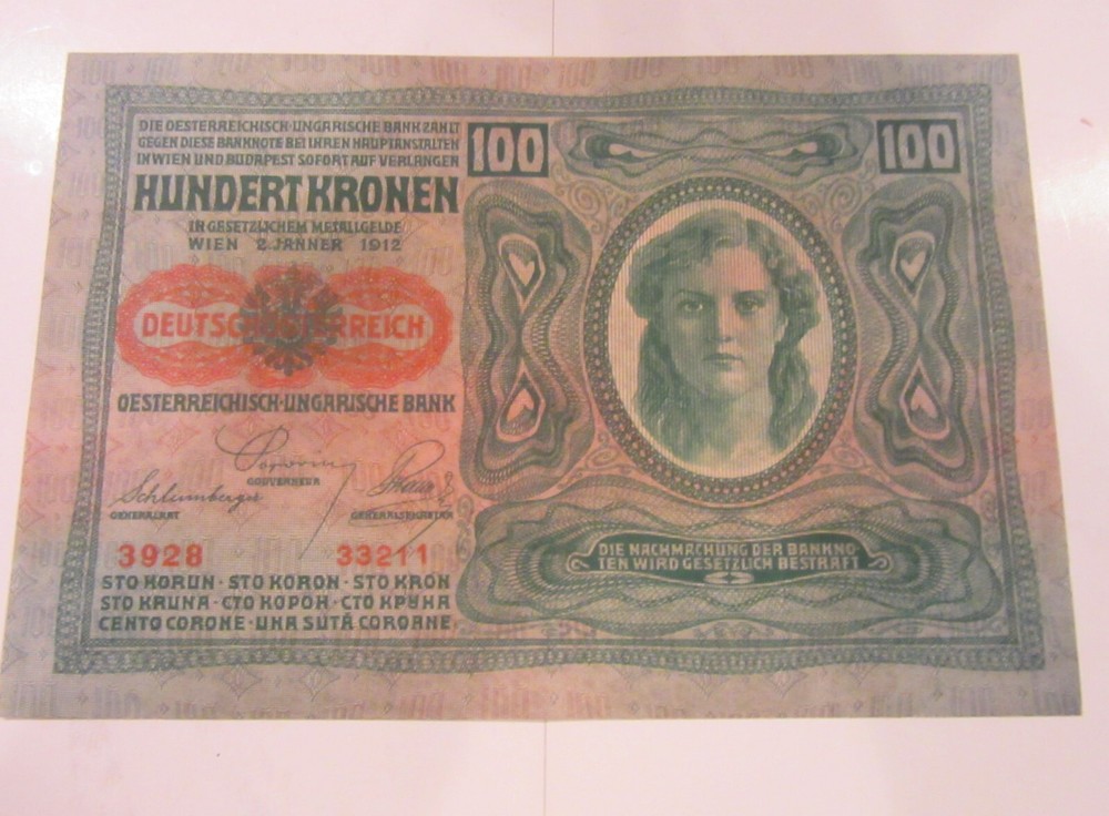 1912 Austria Hungarian Bank Banknote 100 Kroner Amazing Condition