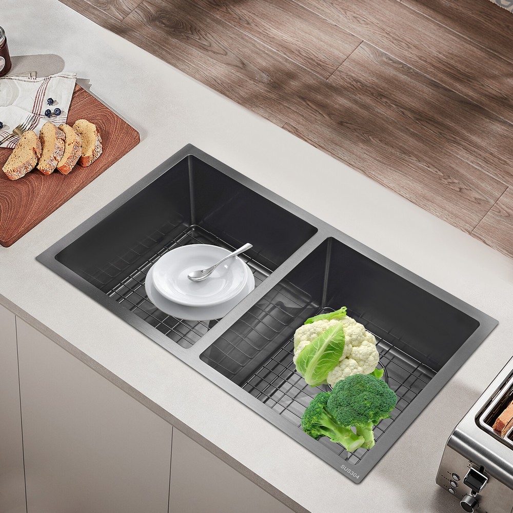 Modern Double Bowl 304 Stainless Steel Kitchen Sink 14x16 Inches-image