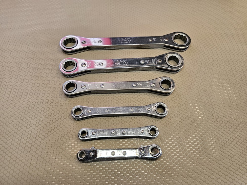Mac Tools 6 of 5 Ratcheting Double Box End Wrench Set USA 1 KD SAE