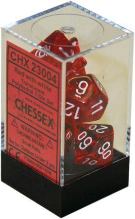 Translucent 7 Die Polyhedral Set - Red / White Chessex GAMING SUPPLY BRAND NEW