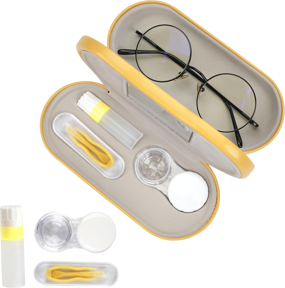 Eyeglass Case Double Sided Portable Contact Lens Box 2 in 1 Multifunction with T