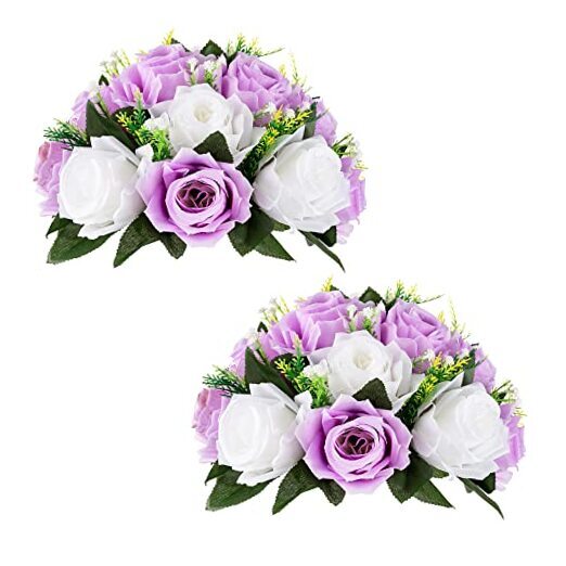 Flower Centerpieces for Tables Wedding Pcs Lilac & White Fake 2 Lilac&white