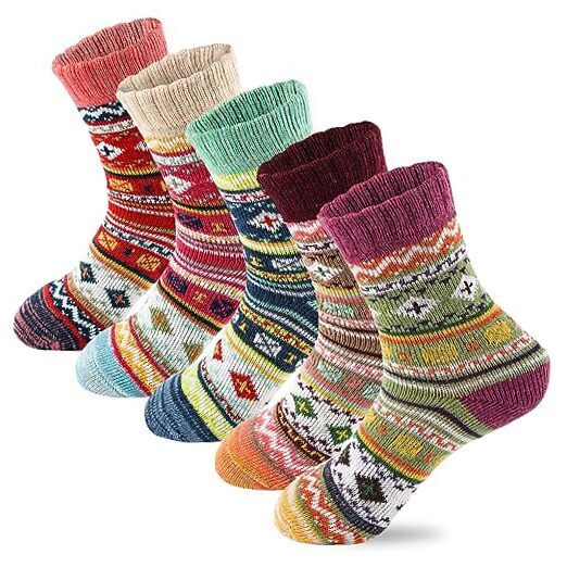 LKV 5Pairs Free Size Fuzzy Socks Soft Wool Crew Warm Socks 5-9 Multicolor-01