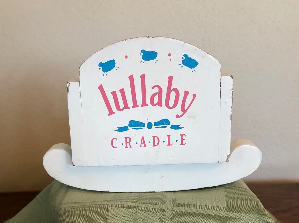 VINTAGE SMALL WHITE WOOD LULLABY CRADLE DOLL