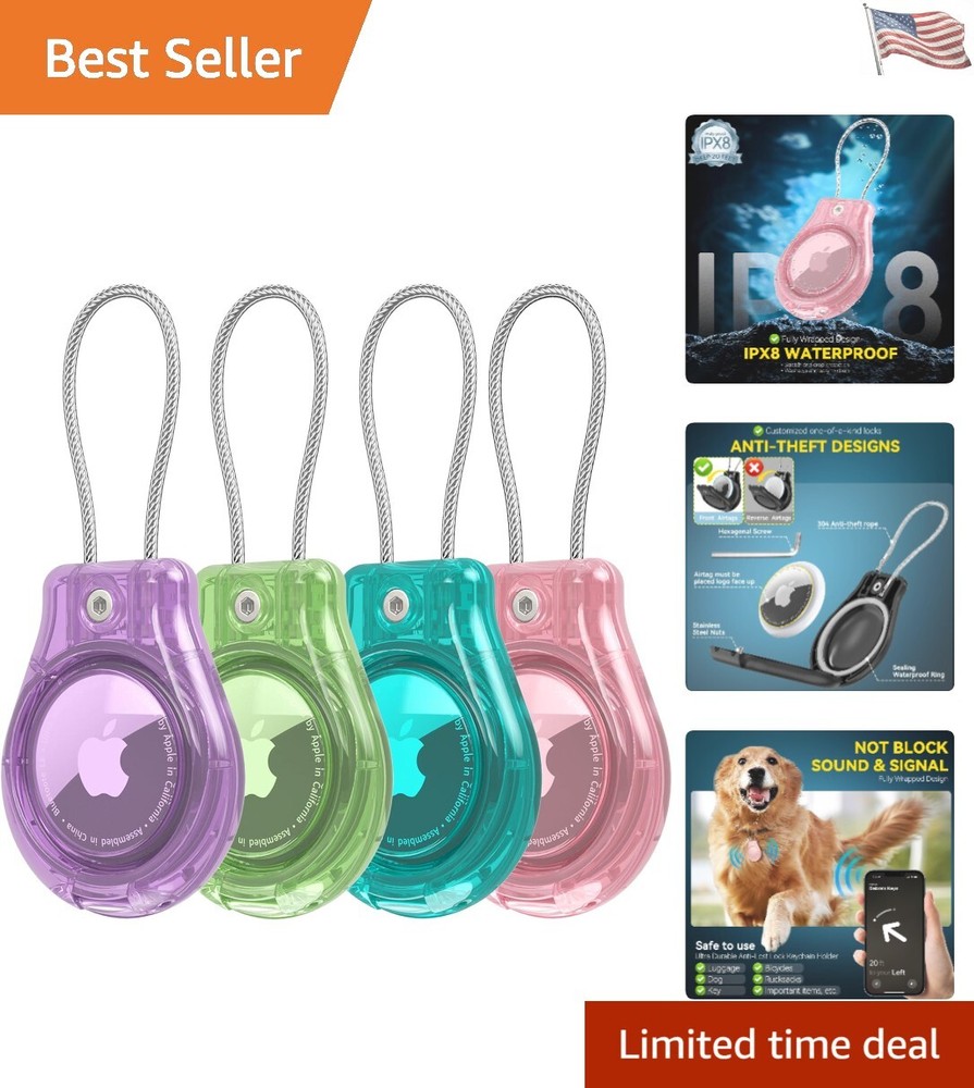 Colorful 4-Pack AirTag Keychains - Waterproof Shockproof Durable