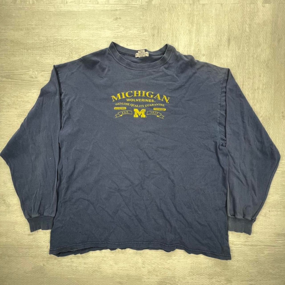 90s Vintage Michigan Wolverines Blue Long Sleeve Tee XXL College Shirt