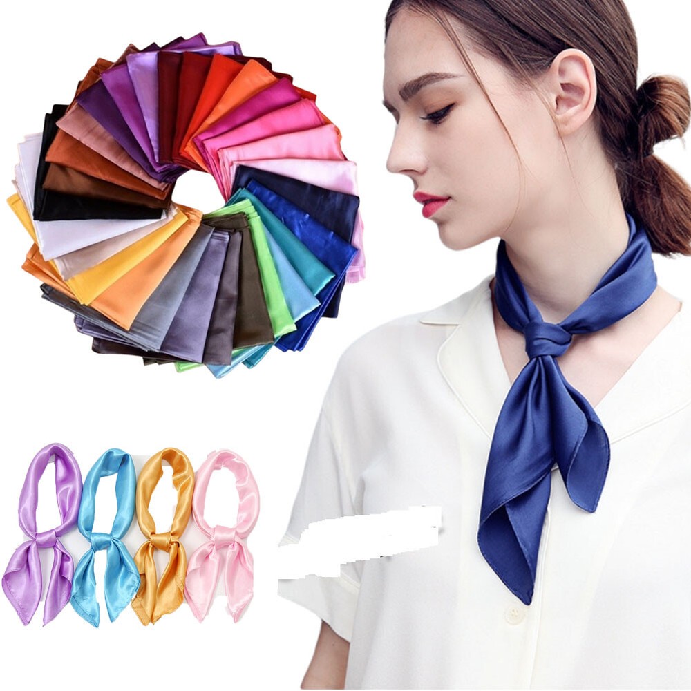 New Satin Silk Scarf Small Plain Neckerchief Headband Wrap Square Shiny 60 X 60