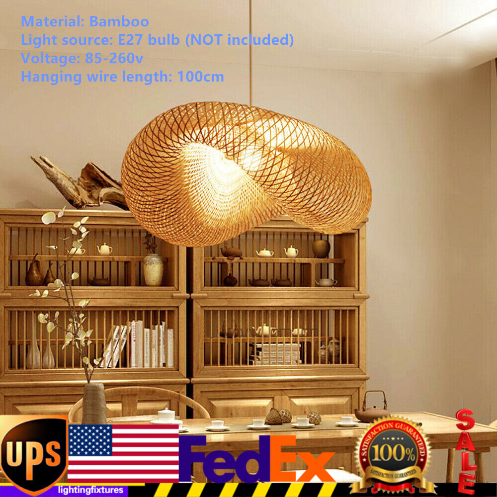 Bamboo Wicker Vintage Rattan Lantern Ceiling Lamp Indoor Pendant Light Fixture /
