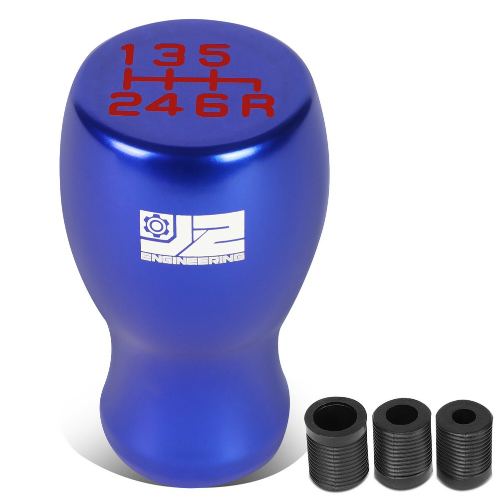 J2 Universal Aluminum Shift Knob Blue Flat Top Teardrop Shape w/ Thread Adapters