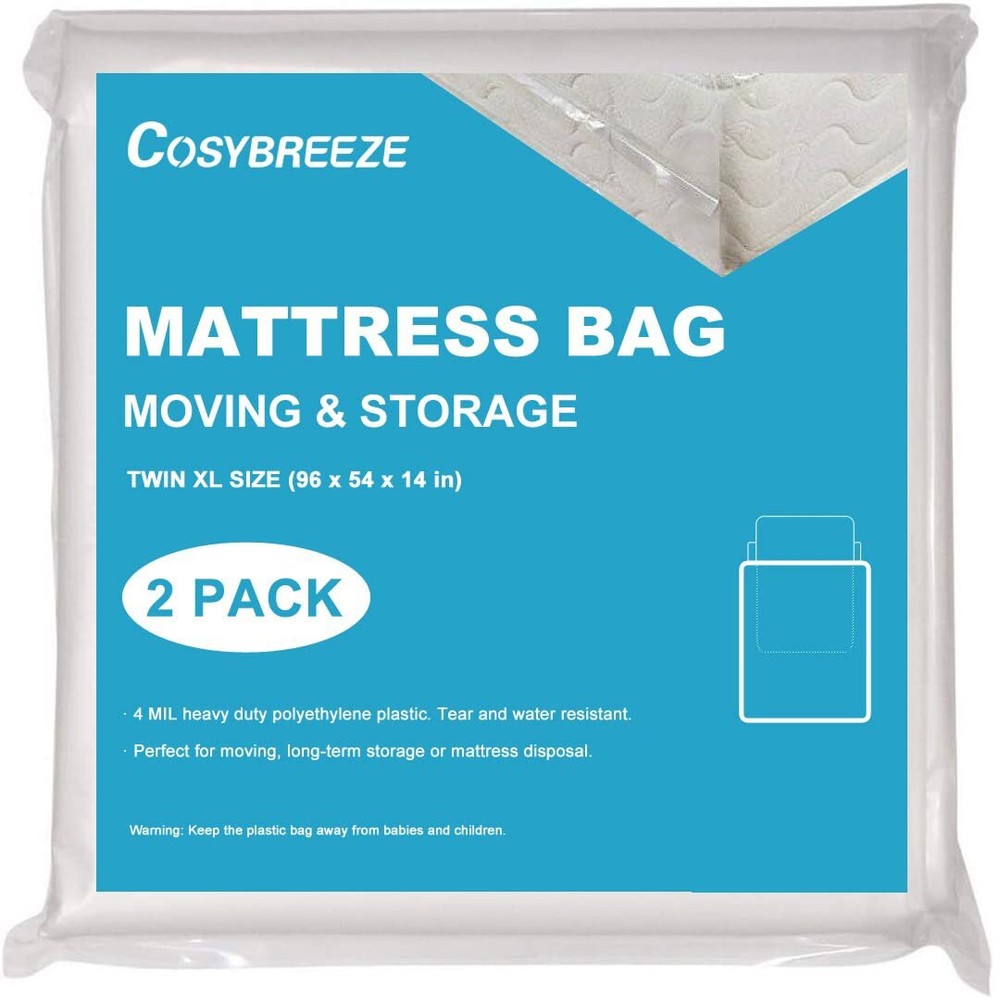 [2-Pack] Mattress Bag for Moving, Mattress Storage Bag, 4 Mil Twin Mattress B...