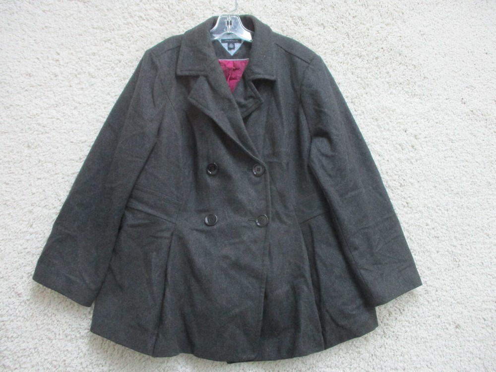 Tommy Hilfiger Plus Size Dark Gray Wool Blend 2X Double Breasted Blazer for Women  