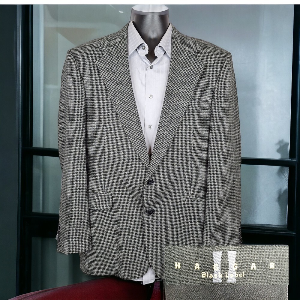 Haggar Black Label Mens 42R Gray Houndstooth Blazer Jacket