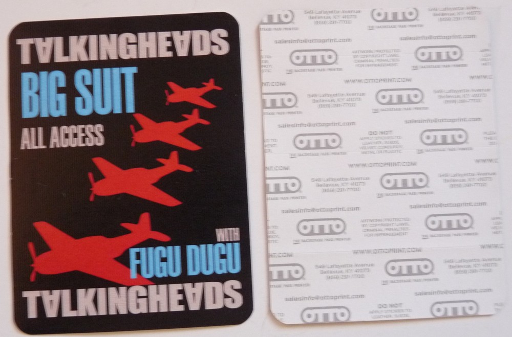 Talking Heads Big Suit All Access Concert Tour Backstage Pass D7