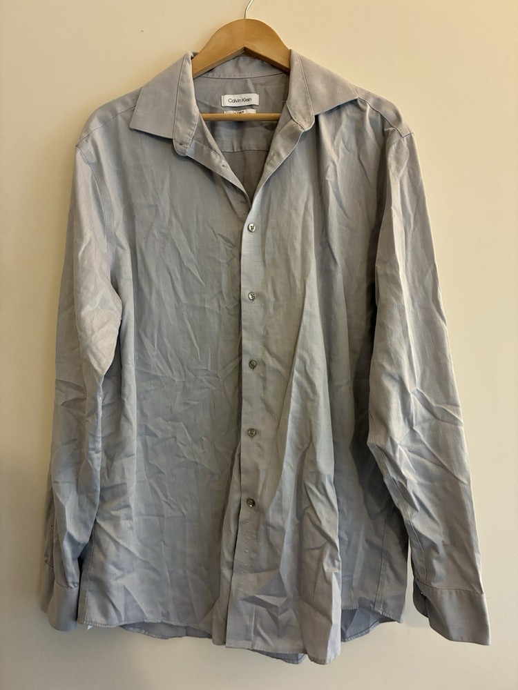 Calvin Klein Men's Steel + Regular Fit Herringbone Dress Shirt Gray 16.5 34/45 L