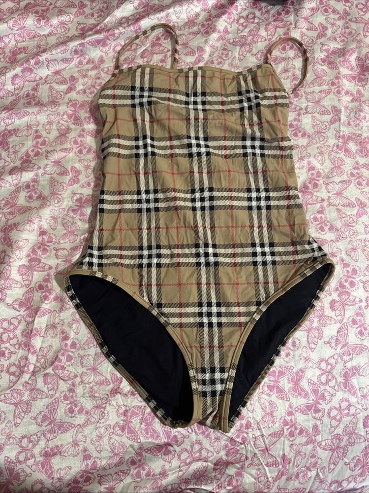 BURBERRY Womens Size S Vintage Check Pattern Beige Swimsuit