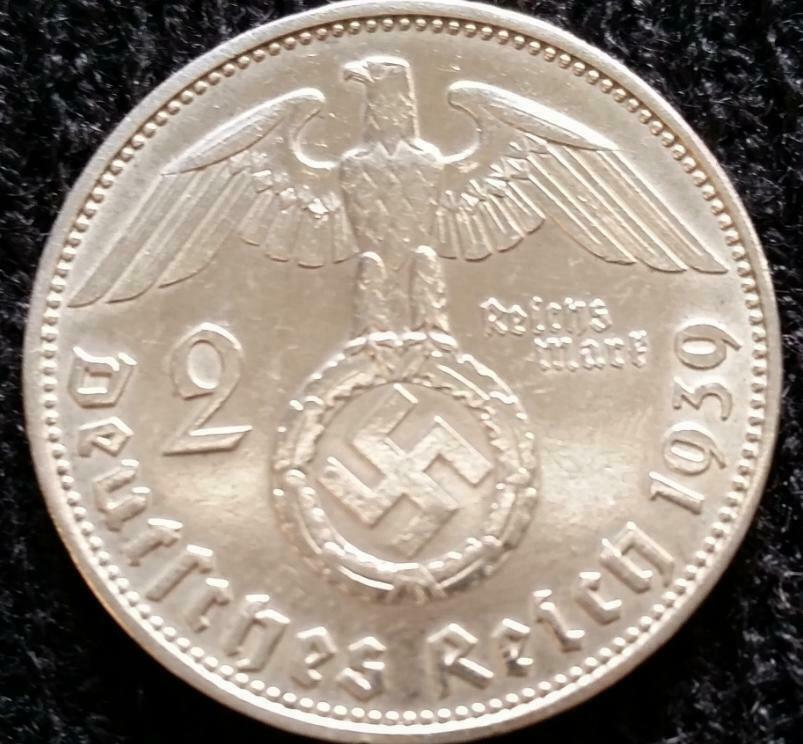 German WWII 2 Reichsmark SILVER Genuine Coin Historical WW2 Artifact