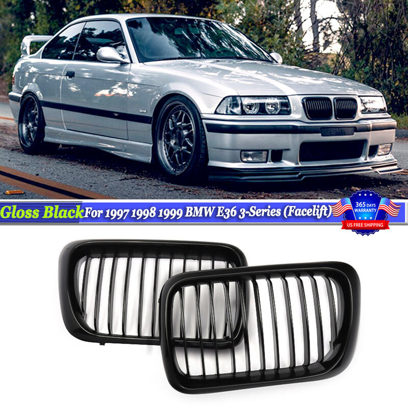 Glossy Black Front Bumper Kidney Grilles For BMW 3 Series E36 318i M3 1997-1999