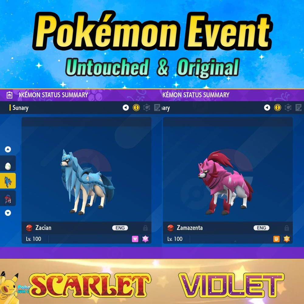 Shiny Zacian Zamazenta GAMESTOP Event with Rusted Sword Shield for Scarlet Violet