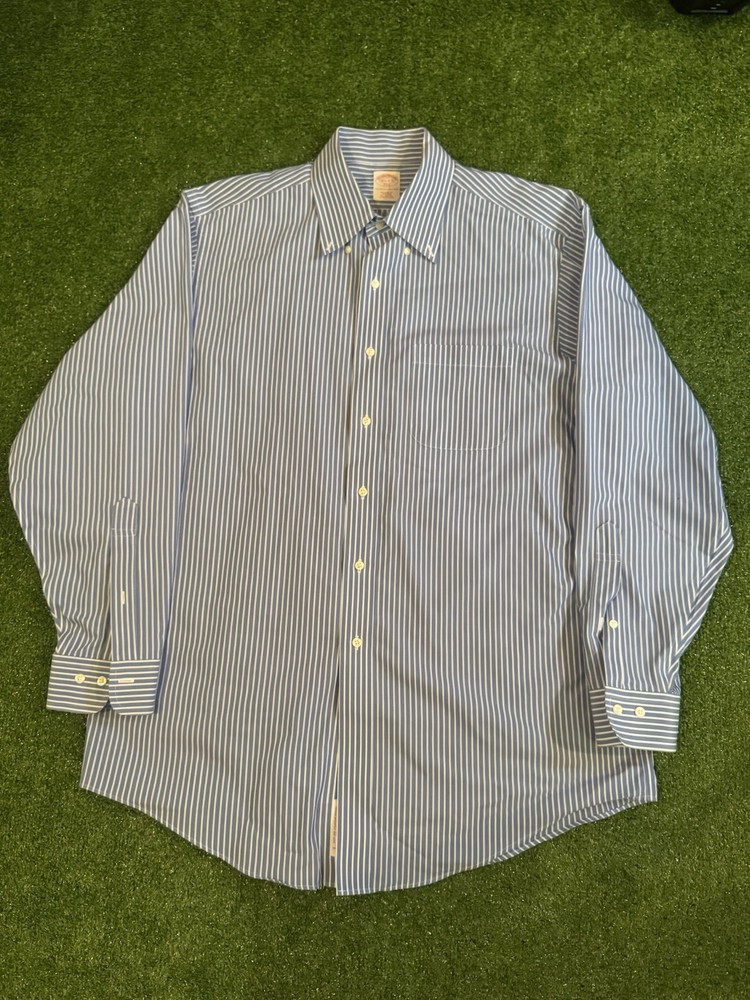 Brooks Brothers Shirt Regular Mens 16 1/2-4/5 Blue White Stripe Long Sleeve