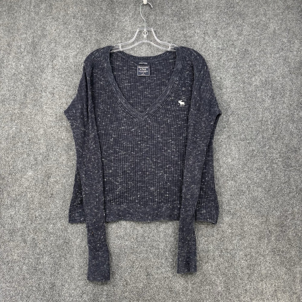 Y2K Abercrombie & Fitch Blue V Neck Long Sleeve Ribbed Top Women’s Small