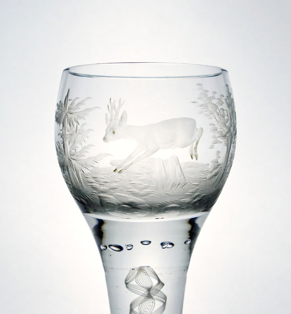 Josephinenhütte Liqueur Glass Lace Filigree Engraving P. Macho Shape 1349/IV Circa 1912