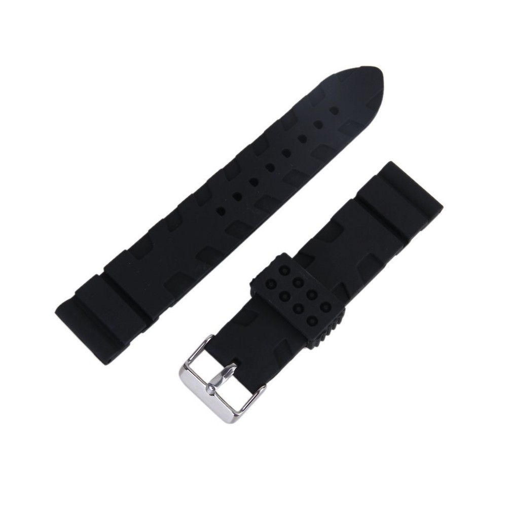 Black Silicone Rubber Watch Bracelet Band Curved Stainless Steel Clasp  223743